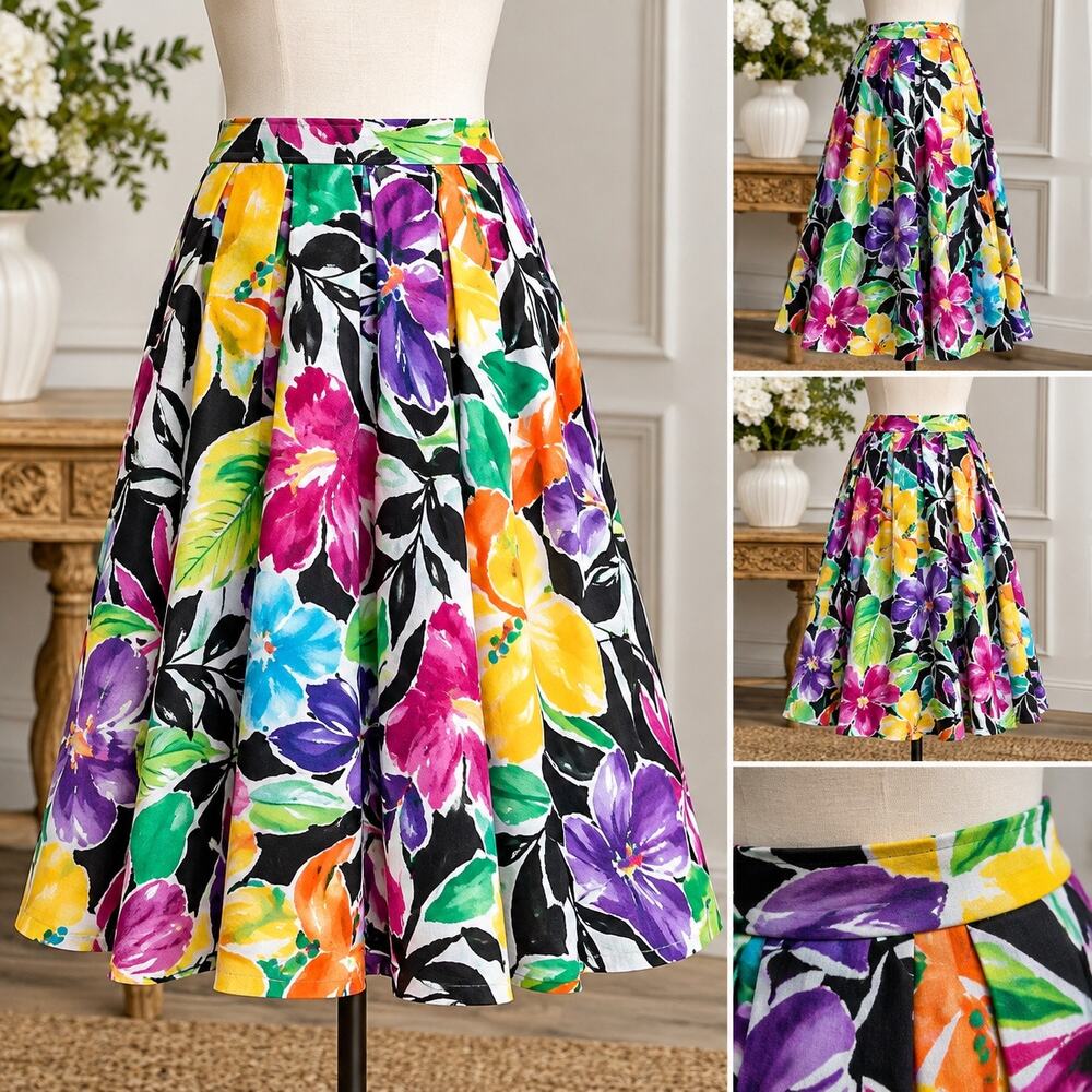 Lauren Ralph Lauren Floral Cotton A-Line Skirt Size 12 Tropical Pleated
